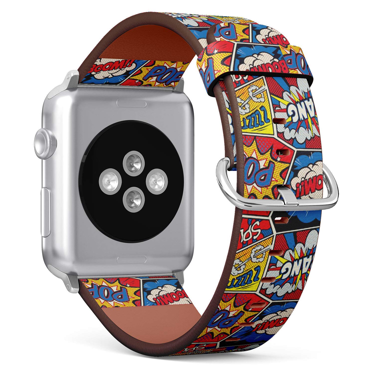 Compatible with Big Apple Watch 42mm, 44mm, 45mm (All Series) Leather Watch Wrist Band Strap Bracelet with Adapters (Retro Pop Art Comic Shout)