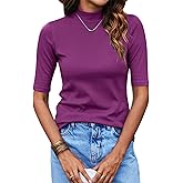 Bluetime Women Tops Half Sleeve Mock Turtleneck Tee Shirts Casual Slim Fit Basic Shirt Blouses