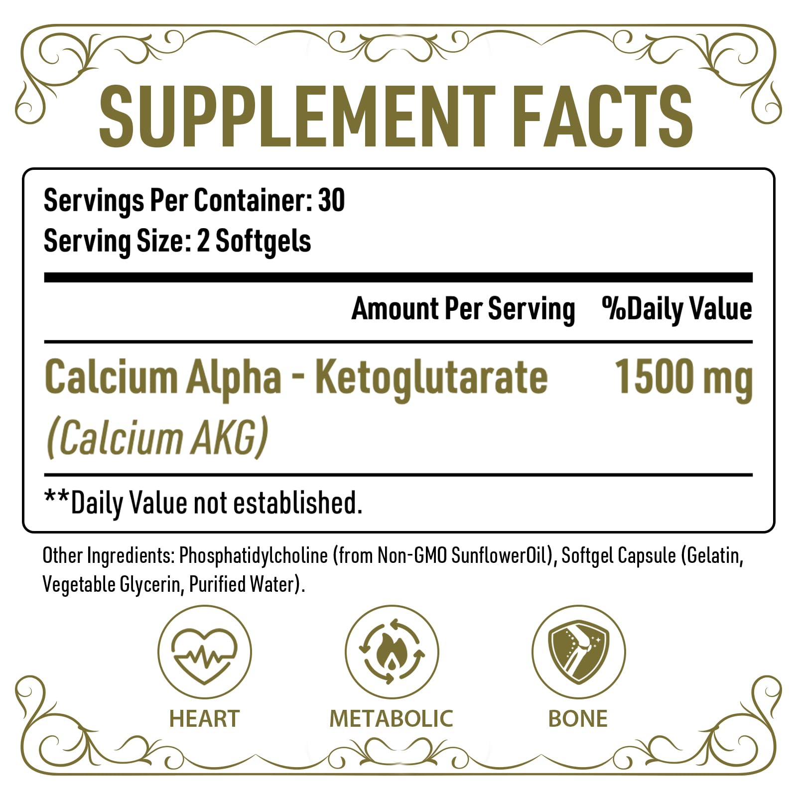 Liposomal Calcium AKG Supplement 1500 MG (Alpha-Ketoglutaric Acid), High Absorption, More Effective Than AAKG, Ca AKG for Longevity, Age Defense, Cellular Energy, Metabolic Function, 60 Softgels