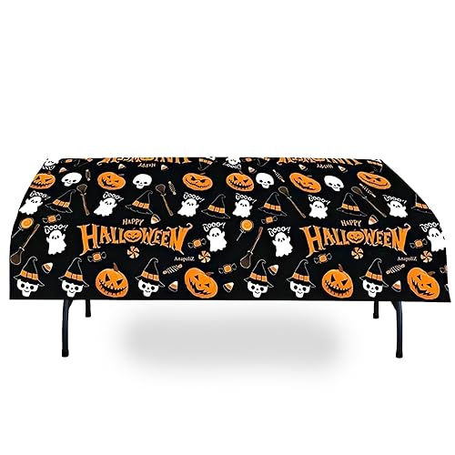 CYMYGS Halloween Pumpkin Tablecloth, 137x 274cm Halloween Waterproof Table Decorations, Black Rectangular Spider Web Ghost Bat Tablecover for Indoor Outdoor Party Dinner Home Decorations
