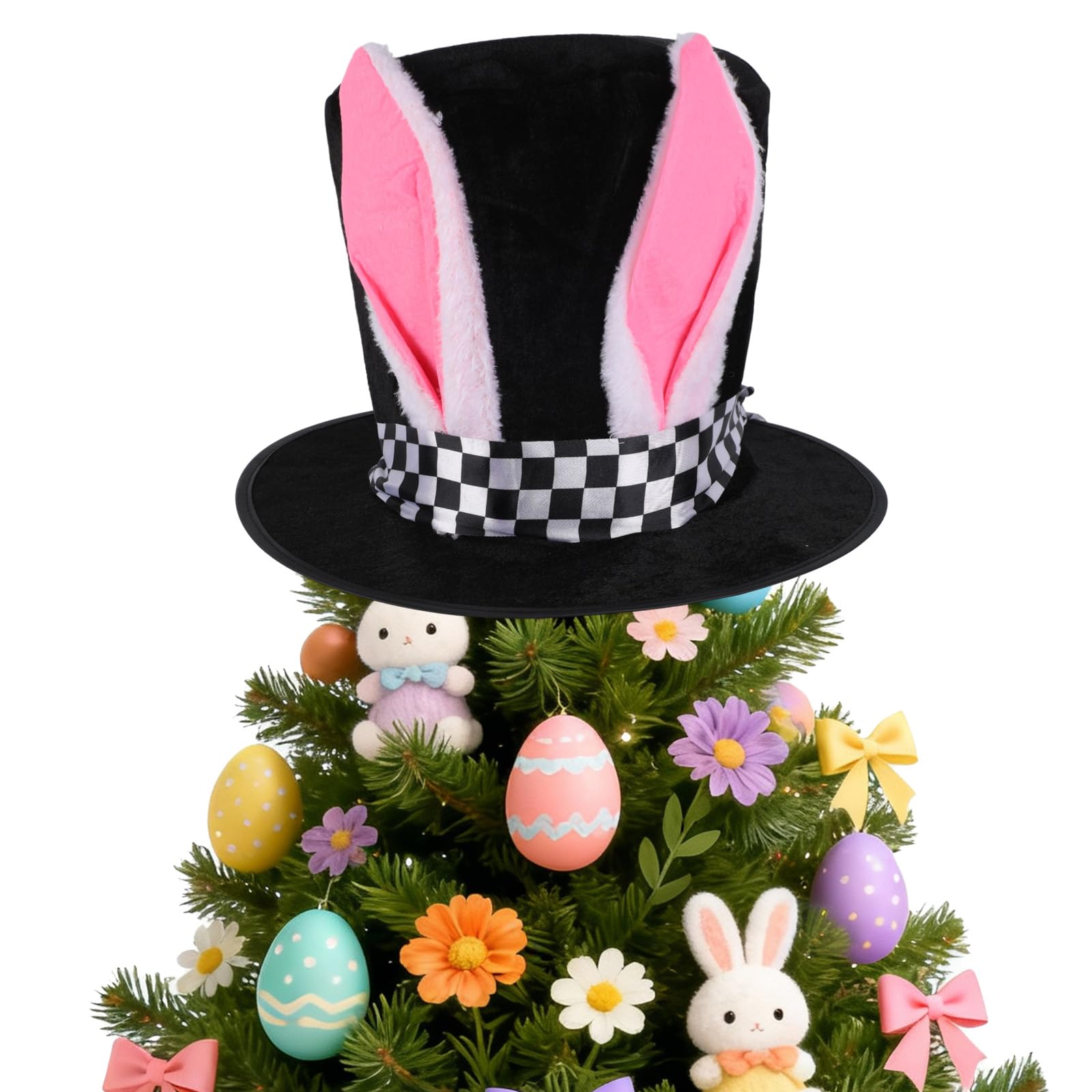 BOXOB Easter Tree Topper Hat, Velvet Top Hat Ornaments for Christmas Tree Holiday Party Home Decoration Supplies and Costume Accessories (Easter Style)