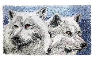 YAKOLECI Latch Hook Kits for Adults, Pre-Printed Handmade Rug Crochet Yarns DIY Door Mat Kits for Home Decor Festival Gift 19.6''X11.8'' (Wolves)
