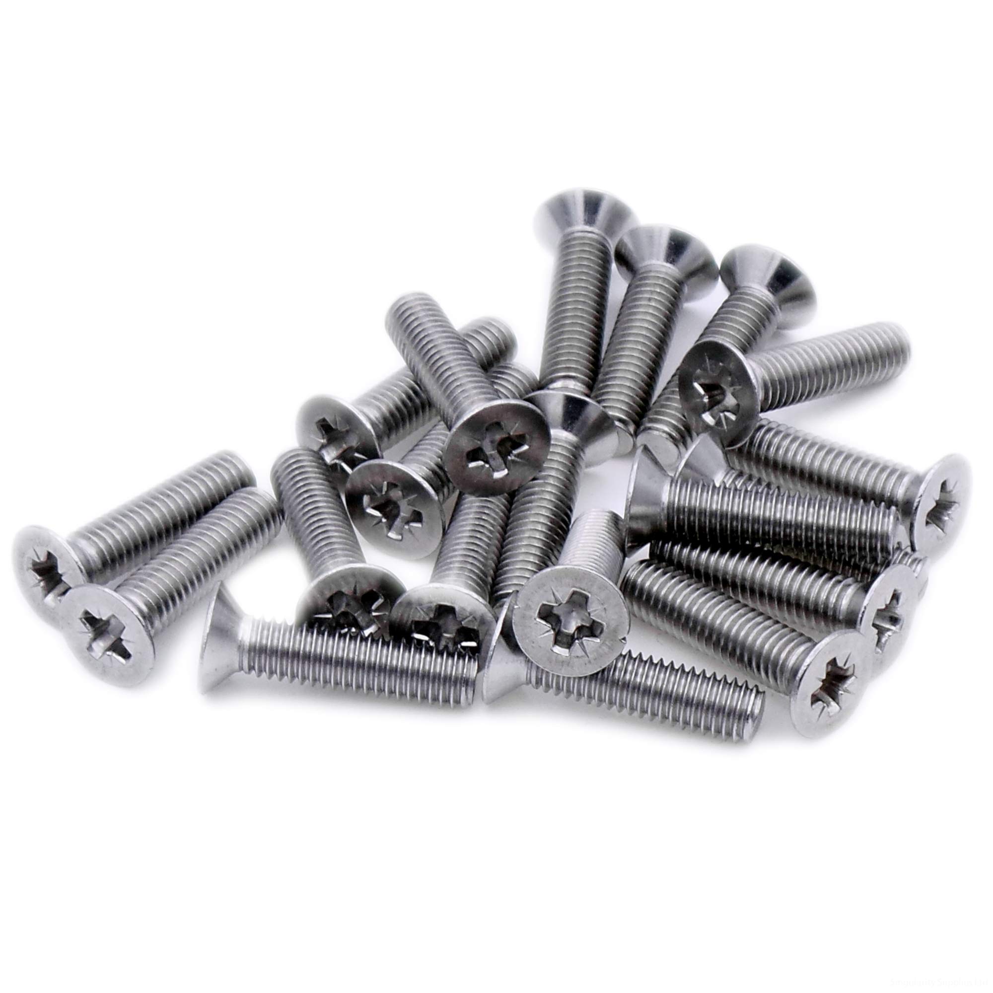 M2.5 (2.5mm x 25mm) Pozi Countersunk Machine Screw (Bolt) - Stainless Steel (A2) (Pack of 20)
