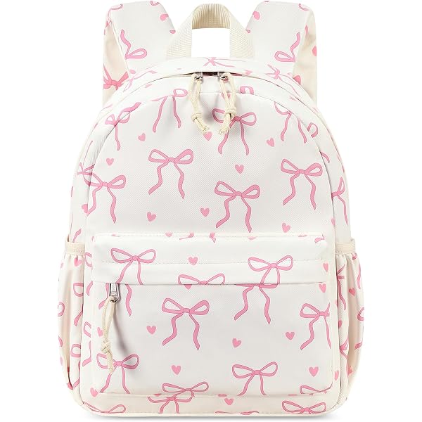 3676 Pink Bow Heart Pattern Small Backpack Purse Travel Bag Lightweight Quilted Coquette Backpack – Pink Bow Ruffle Travel Backpack  main image 4