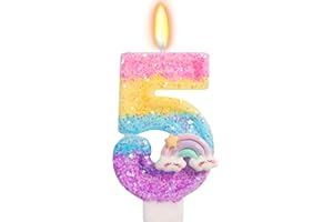 OGnomiFX Rainbow Candles for Cakes, Number 5 Candle Rainbow Cake Topper for 5th Birthday Decorations Girl
