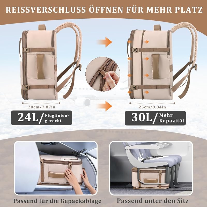 Ryanair Handgepäck 40x30x20, Erweiterbar Handgepäck Rucksack 24-30L — Foto 2 von 6