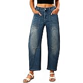 EVALESS Womens Baggy Barrel Jeans High Waisted Wide Leg Boyfriend Denim Ankle Pants