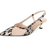 Joseywade Leopard Slingback Heels Women's Pointed Toe Kitten Heels Mesh Dress Shoes