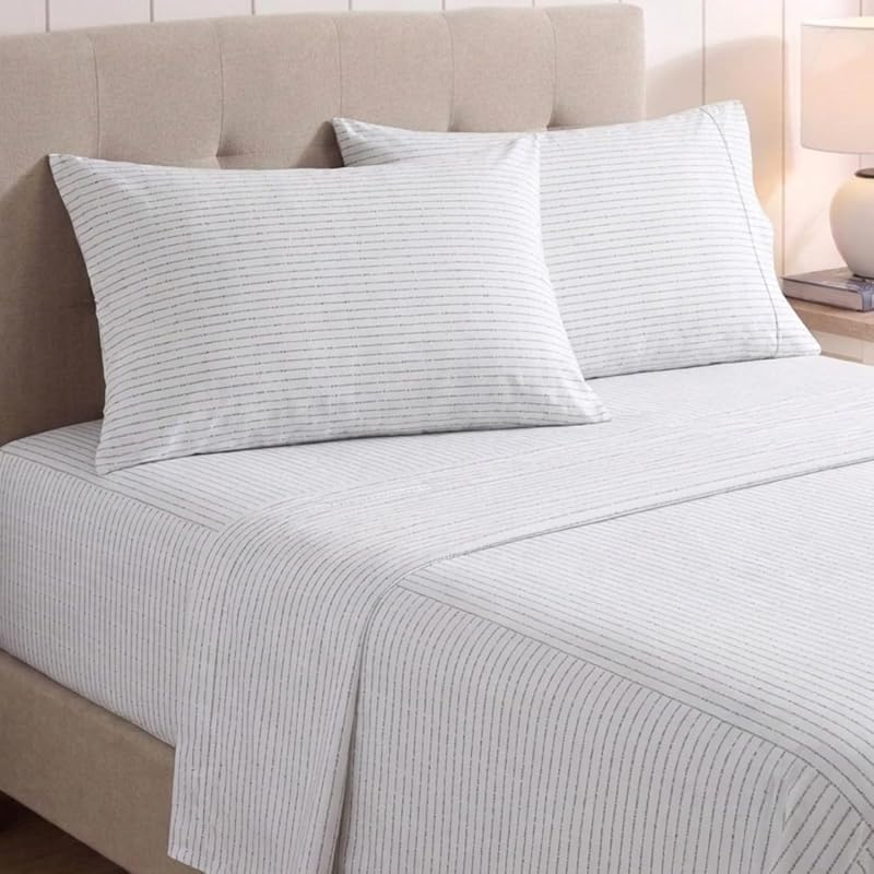 - Juego de sábanas Individuales, Juego de Ropa de Cama de percal de algodón, crujiente y Fresco, Ligero y Transpirable (línea boya Gris, Individual)