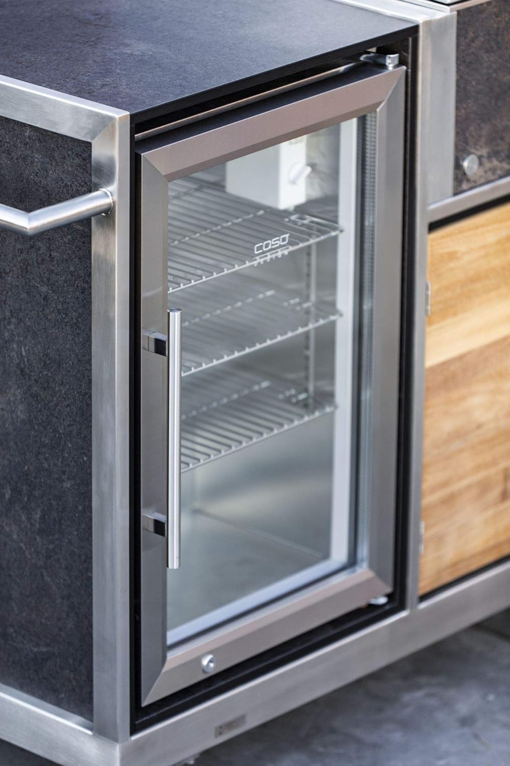 Niehoff Garden Outdoor Kitchen Pro Gas Barbecue Cart Body In Hpl Brushed Teak Front With Cabinets And Refrigerator Rollable With Or Without Pull Out Without Barbecue Amazon Co Uk Garden Outdoors