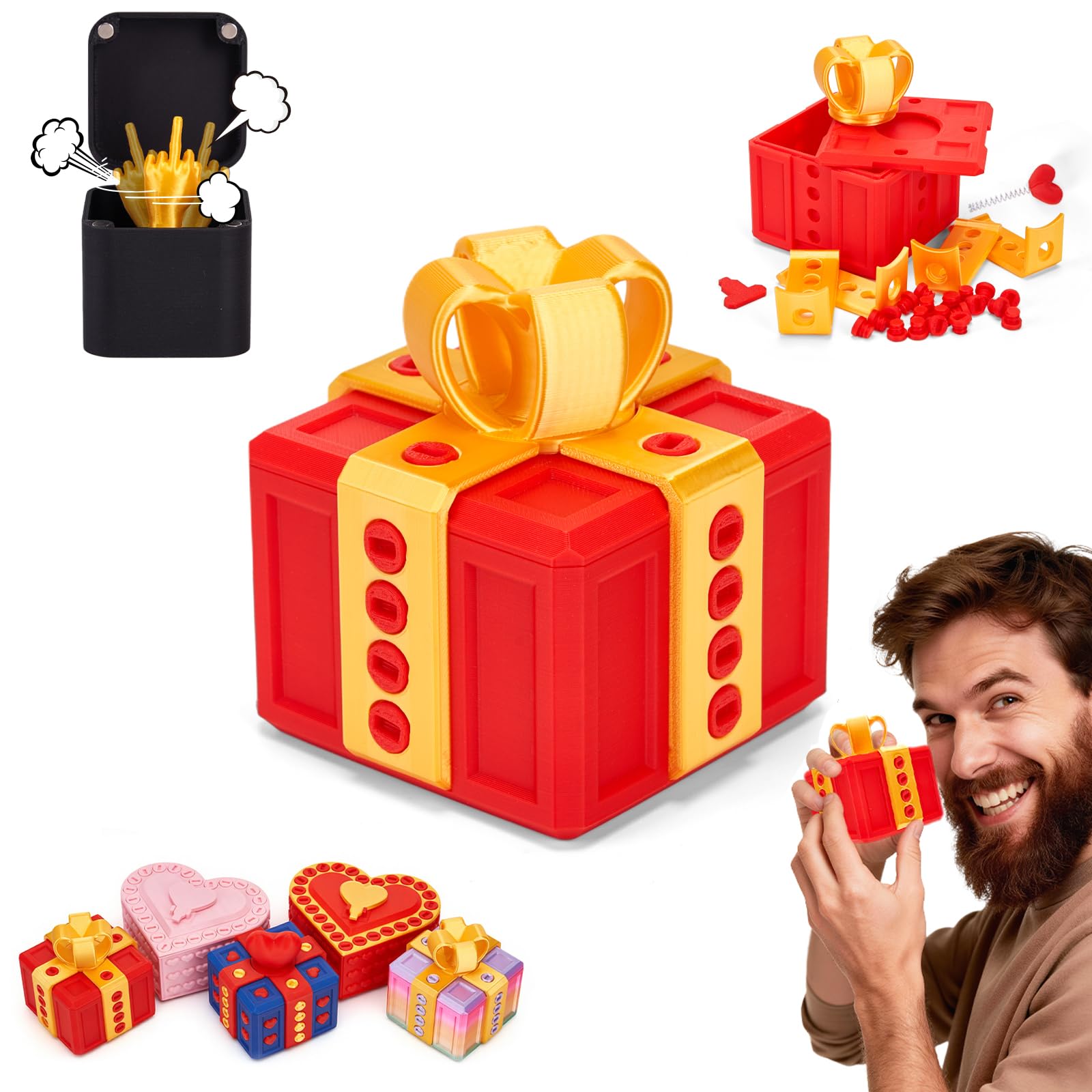 Assveu Annoying Gift Box with Surprise Finger, Prank Box with Funny Finger, 3D Printed Prank Gift Box with Screws & Pop Up Fingers, Novelty Fun Gag Gifts Adults, The Annoying Present for All Occasions