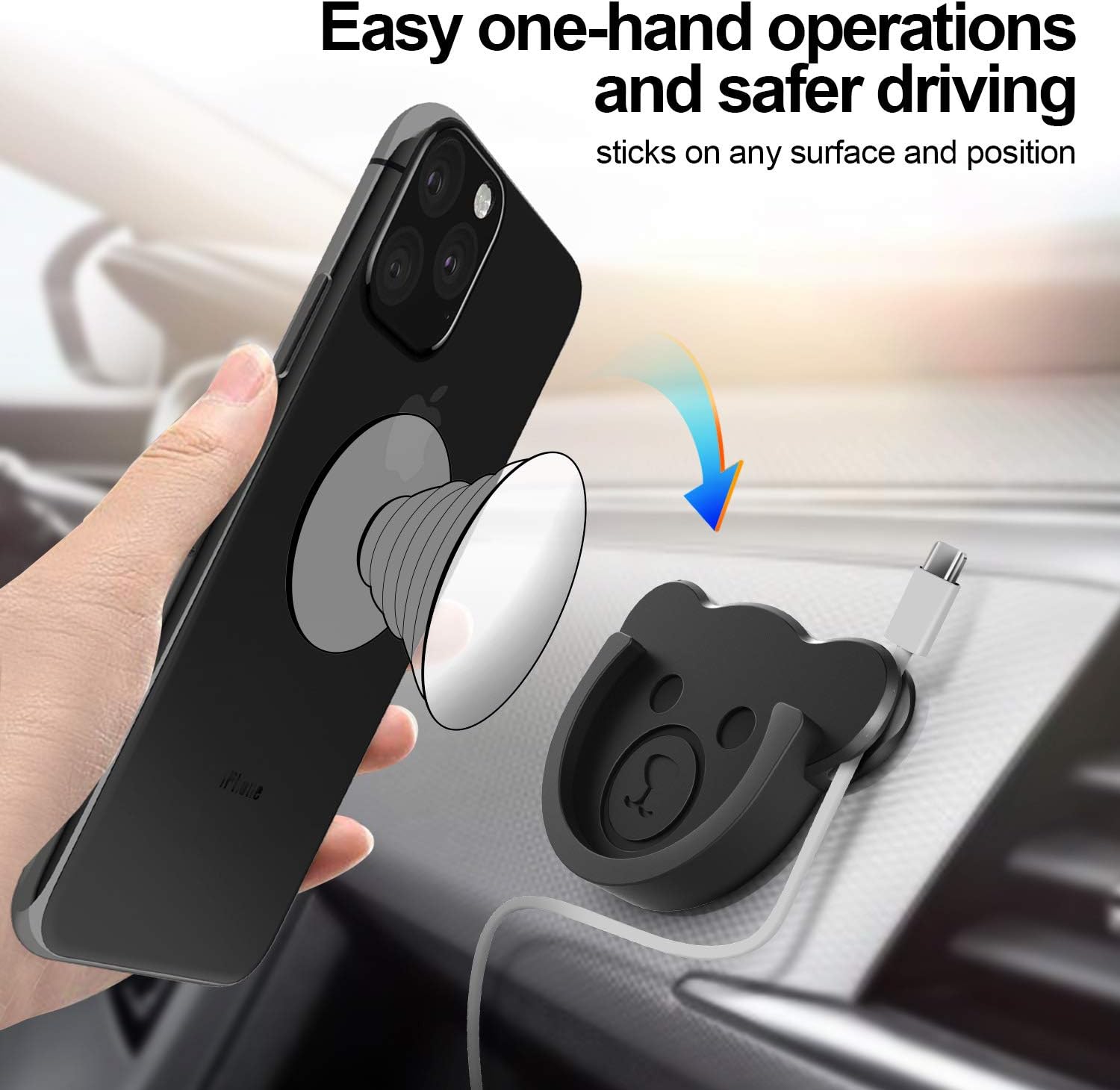 TOPGO Socket Car Mount for Phone Holder Cute Bear Style Silicone Grip Stand with Phone line Clasp for Collapsible Socket User Used on Dashboard - Image 3