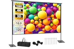 CPLIRIS Outdoor Projector Screen with Stand, 120 inch Portable Projection kit 16:9 4K HD Wrinkle-Free Indoor Outdoor Movie Screen with Carry Bag for Home Theater and Backyard Movie Night