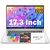 HP 17.3 Inch FHD Business Laptop with MS Office for The Web, AMD Ryzen 5 7430U (Beats Core i7-1355U), 8GB RAM, 756GB Storage(256GB SSD + 500GB External Drive), Windows 11, WOWPC 3-in-1, No Mouse