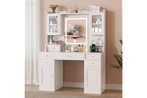Wakefit Vanity Desk with Mirror and Lights, Makeup Vanity & Power Outlet, 3 Colors Lighting Adjustable Brightness, 6 Drawer 4 Cabinets Storage, Dressing Table Set for Women in Bedroom(White)