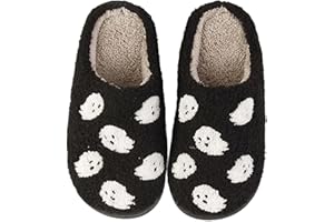 AUCOMFO Halloween Slippers Pumpkin Slippers for Womens Mens Cute Comfy Bedroom Slippers For Women,Home Slippers House Slippers,Ladies Fuzzy Slippers,indoor Outdoor Memory Foam Slippers For Women Men