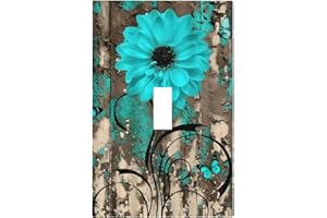 JIEXUTE 1-Gang Electrical Single Toggle Device Wallplate Rustic Farmhouse Turquoise Teal Blue Floral Flower Wildflower Dahlia Daisy Vintage Country Style Light Switch Face Plate Decorative Outlet Cover