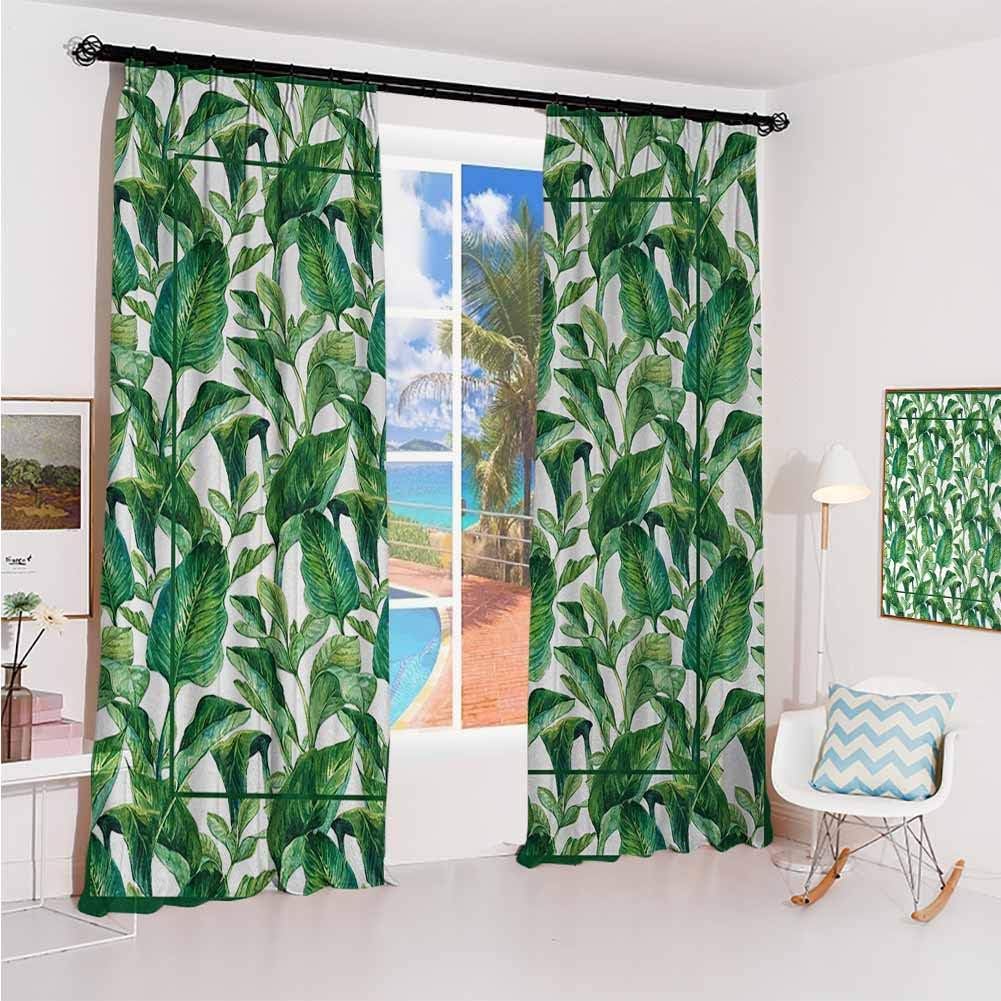 Green Pleated curtains with blackout and lining Large Tropical Leaves