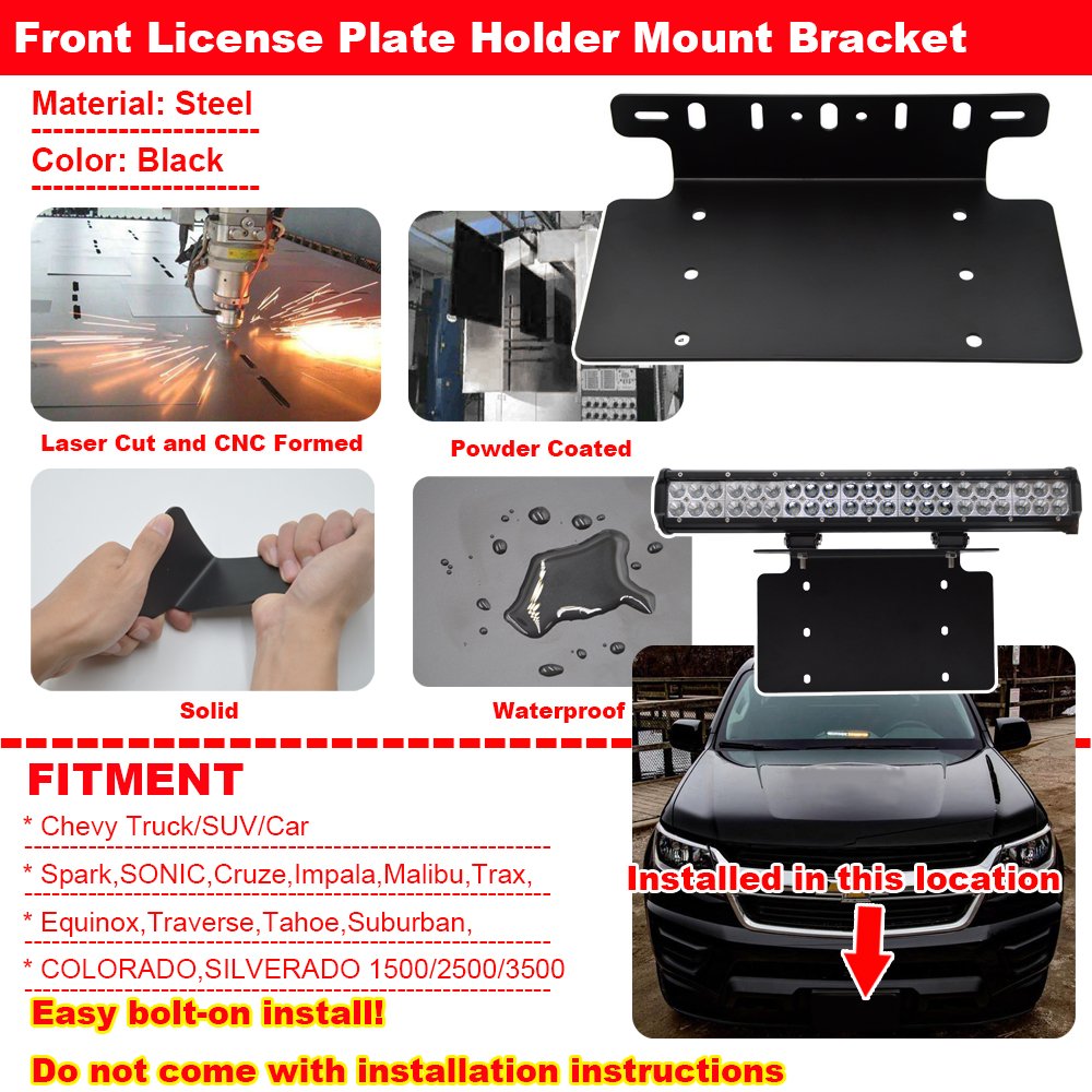 Amazon.com: 20'' 120W LED Light Bar +Front License Plate Holder Mount  Bracket Combo for Chevrolet Spark SONIC Cruze Impala Malibu Trax Equinox  Traverse ...