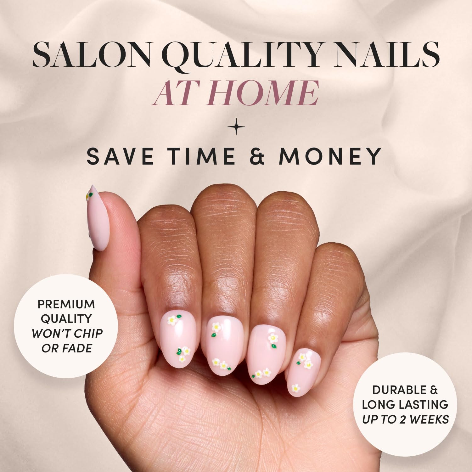 Glamnetic Press On Nails - Petals | Short Oval Nails with Floral Accents, Reusable Stick On Fake Nails with Glue | Love In Bloom Spring Nails | 15 Sizes - 30 Nail Kit with Glue - Image 2