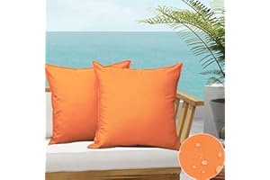 SOFJAGETQ Outdoor Waterproof Throw Pillow Covers Durable Vibrant Decorative Outdoor Pillows Cushion Case Pillow Shell for Patio Couch, Tent, Sunbrella, Pack of 2, 20x20 Inches, Cream Orange