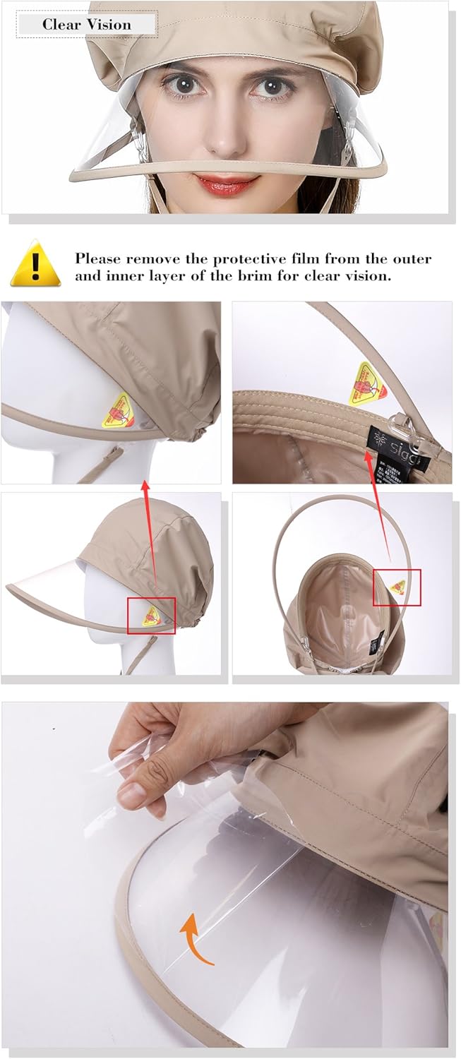 Waterproof Protection Rain Hats for Women Wide Brim Fishing Bicycle Foldable Ladies Bucket Safari Crushable Black at  Women’s Clothing store