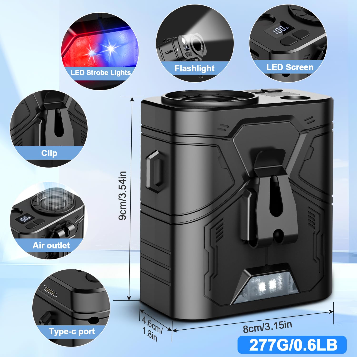 JTRYEMU 20000mAh Portable waist fan Clip on Belt Shirt Body Rechargeable Battery 5 Speeds 20000RPM 60H Working LED Light Personal cooling device Wearable Neck Fan for Outdoor Jobsite Camping (Black)