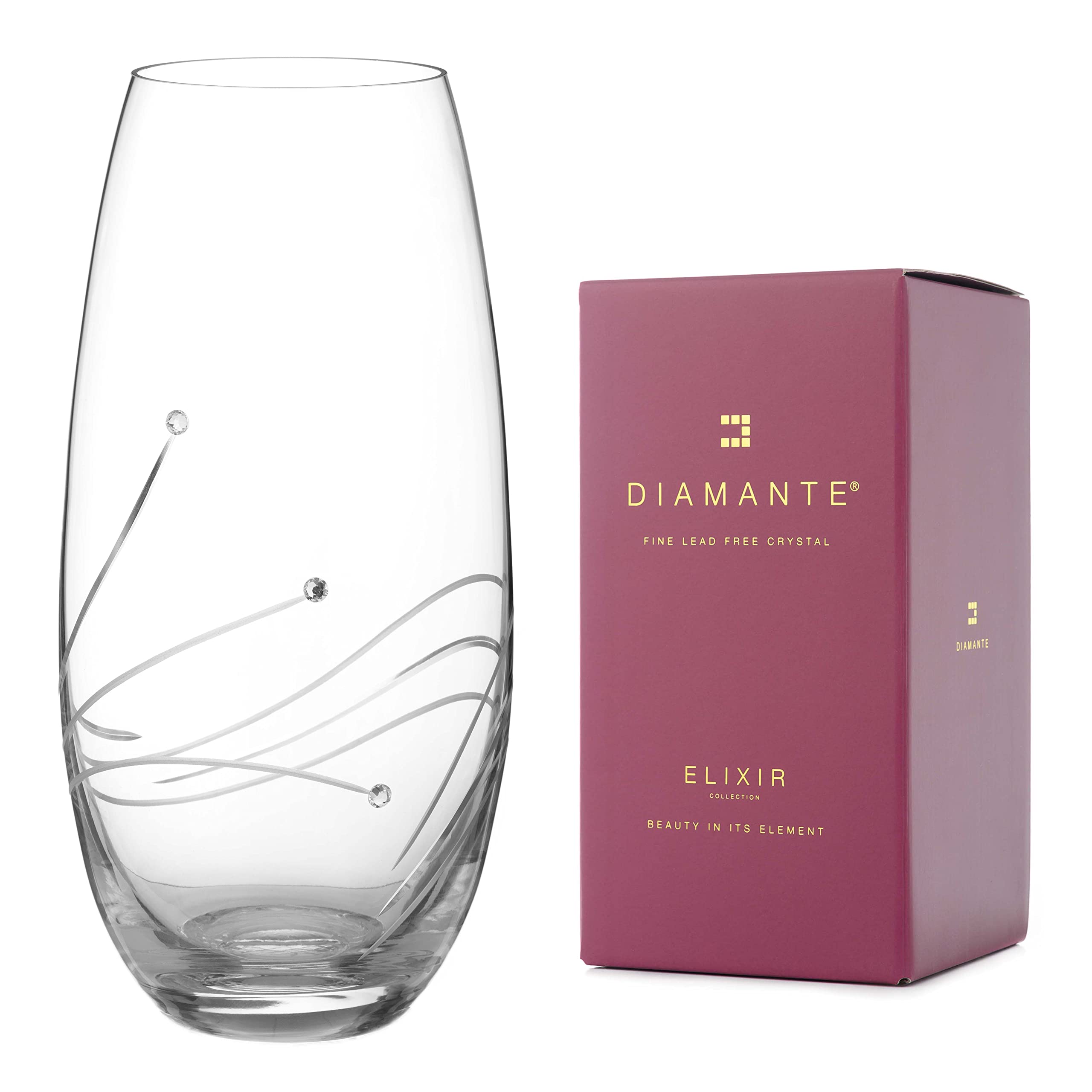 DIAMANTE Swarovski Barrel Crystal glass Vase 'Glasgow' - Hand Cut Crystal Vase with Swarovski Crystals - 25cm - crystal glass in gift box