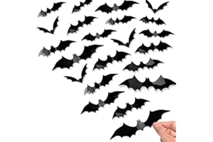 Bobobag 120 Pcs 3D Bats Halloween Decorations,Halloween Wall Decor 4 Sizes Black Bats Sticker for Wall Window