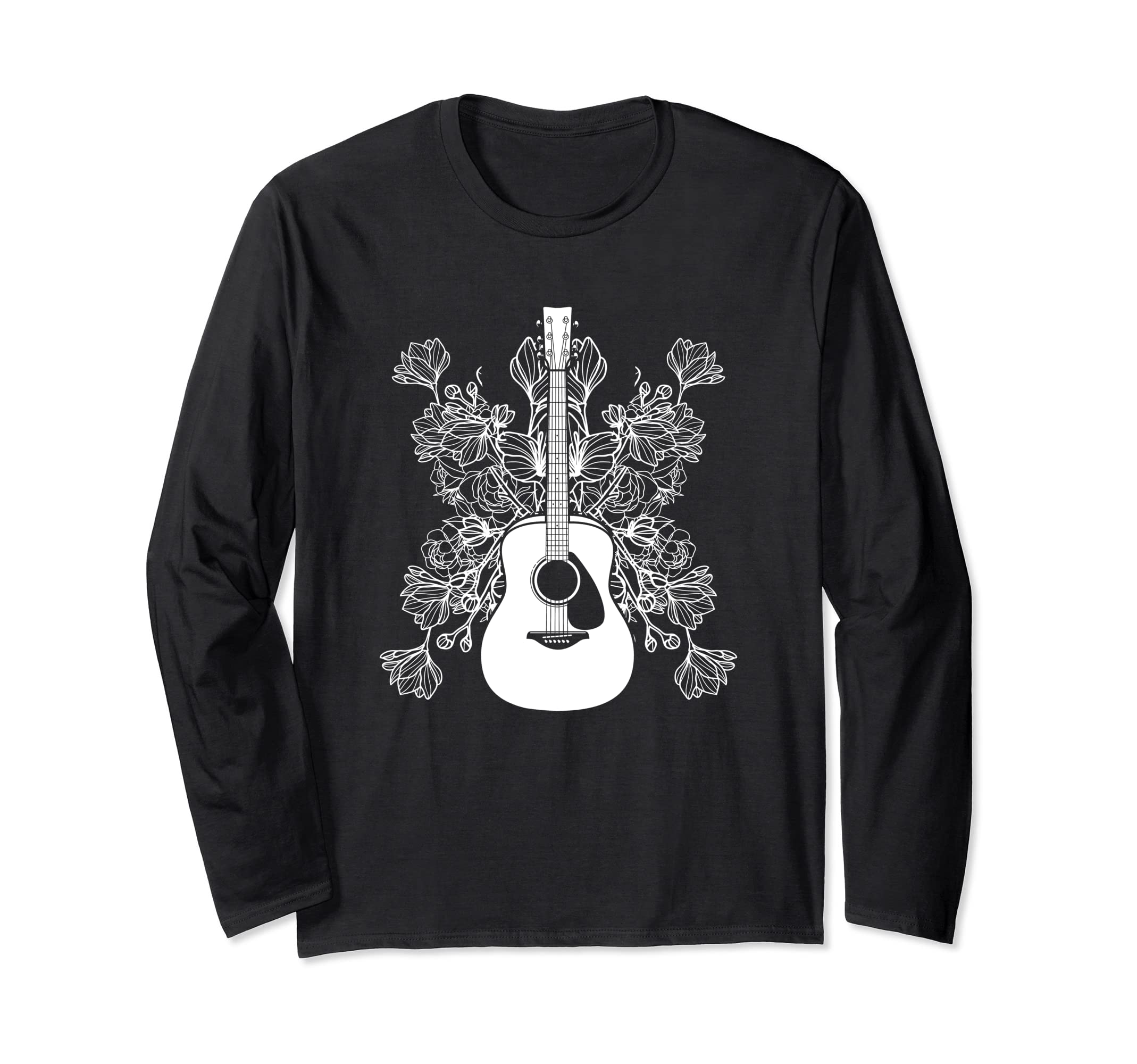 Guitarist Band Musician - Flower Floral Acoustic Guitar Long Sleeve T-Shirt