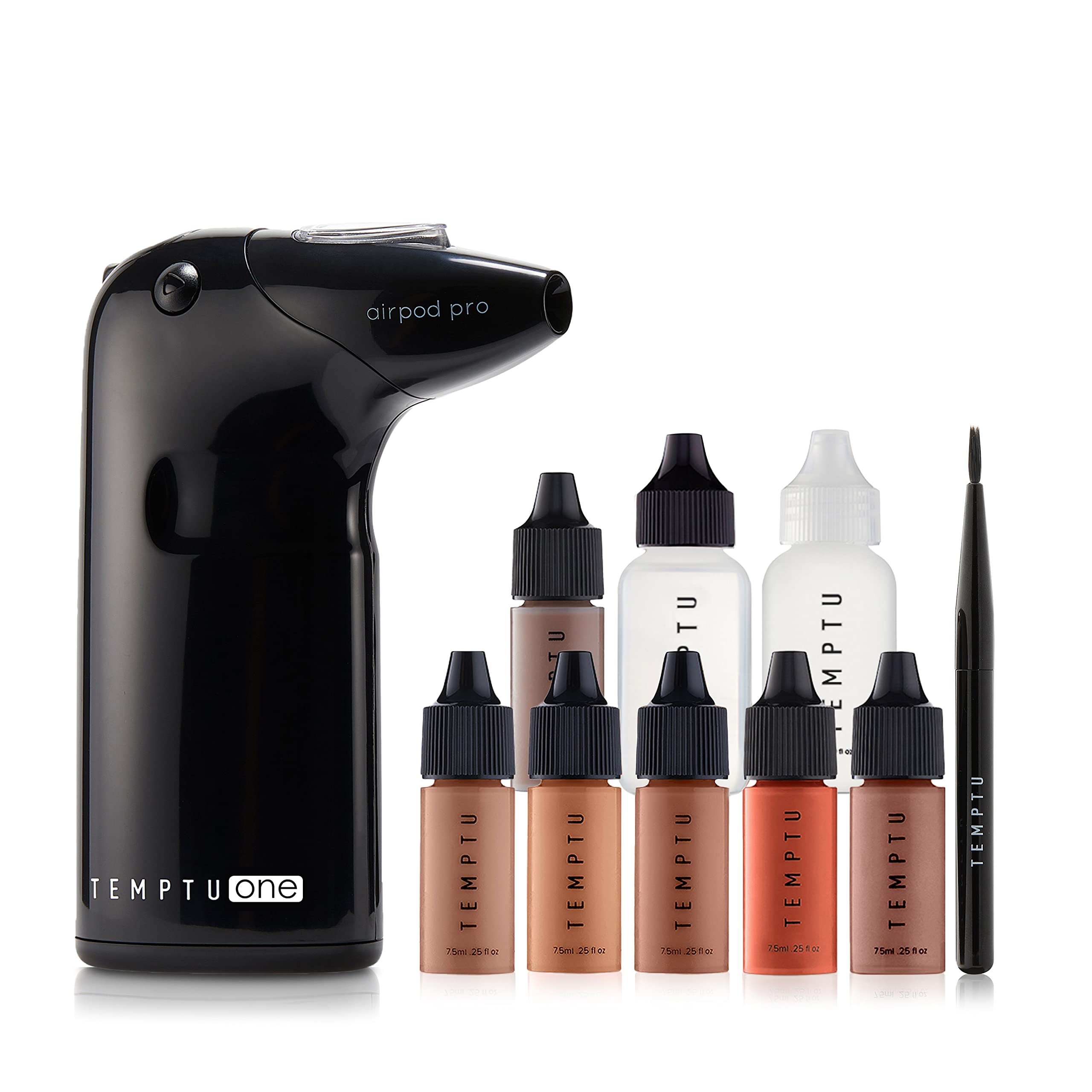 TEMPTU One Airbrush Make-up Kit with Cordless Compressor, 6 Shades: 11-Piece Set, Portable Air Brush Machine & Airpod Pro, 3 Shades of Foundation, Blush, Bronzer, Instant Concealer, Perfect Complexion