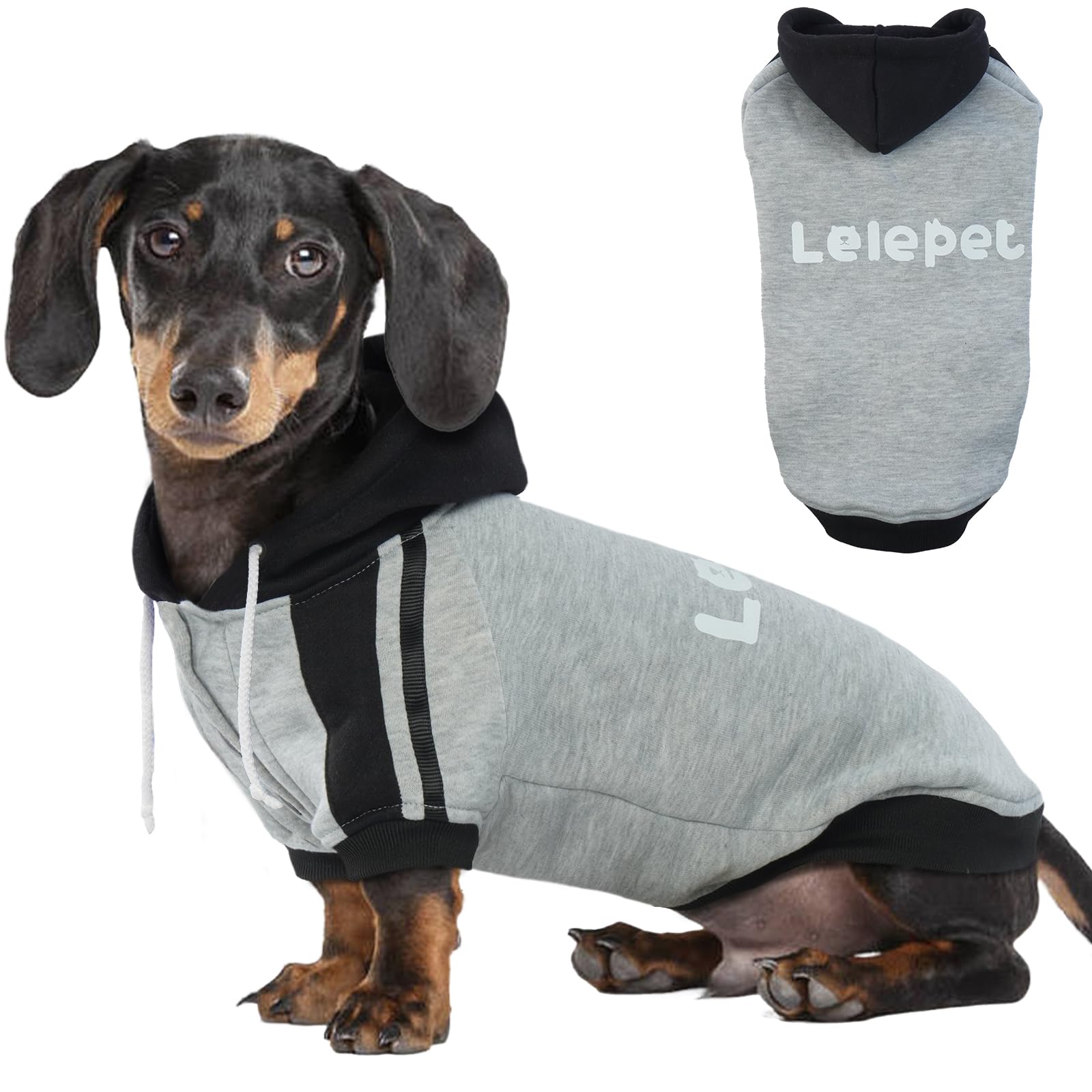 Lelepet Dachshund Hoodie, Puppy Sweatshirt with Lelepet Print, Warm Cotton Fleece Jumper for Sausage Dogs, Soft Winter Dog Clothes Outfit Apparel, Grey L