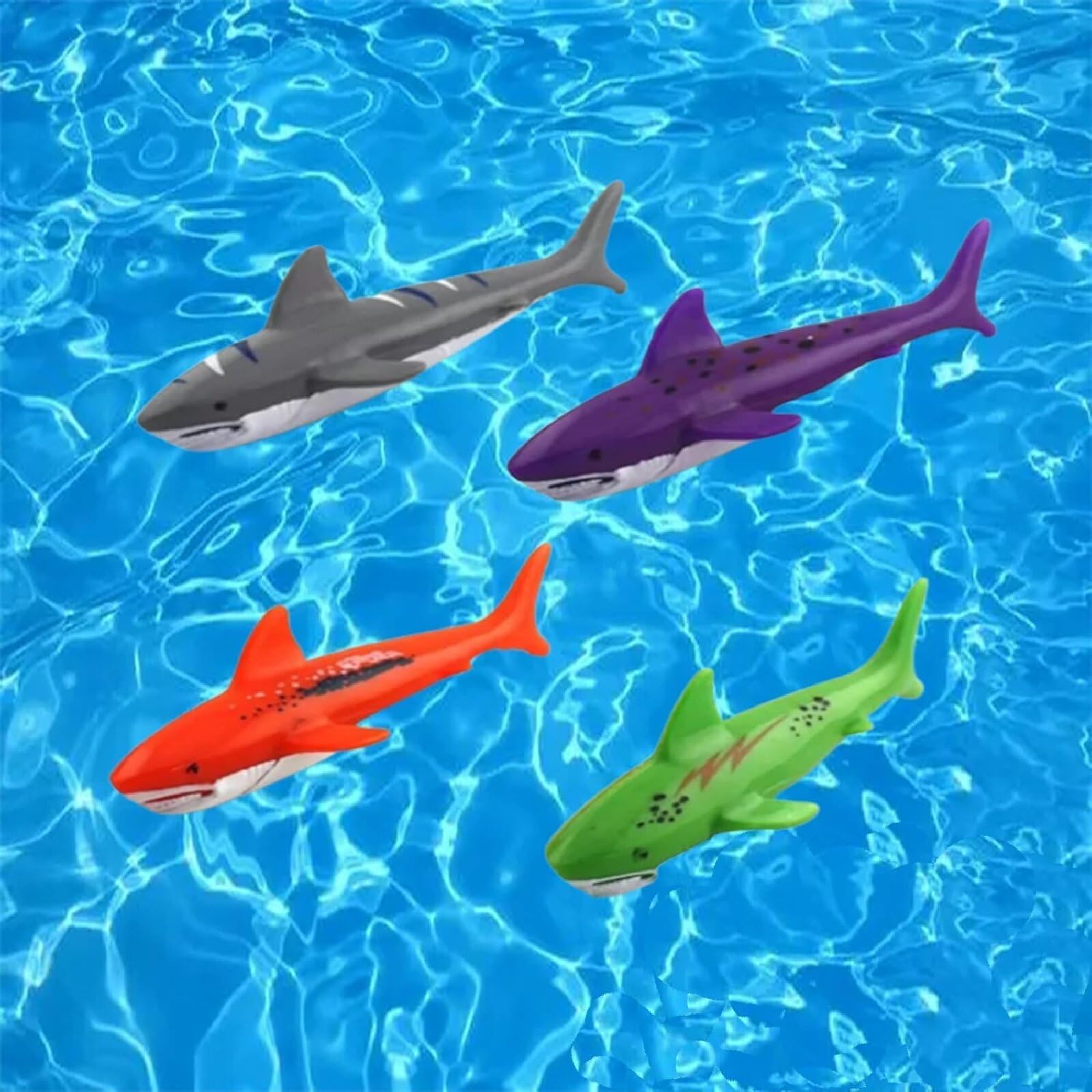 Xrten Set of 4 Pcs Underwater Game Diving Shark Toys, Pool Water Toys Set for Training Kids