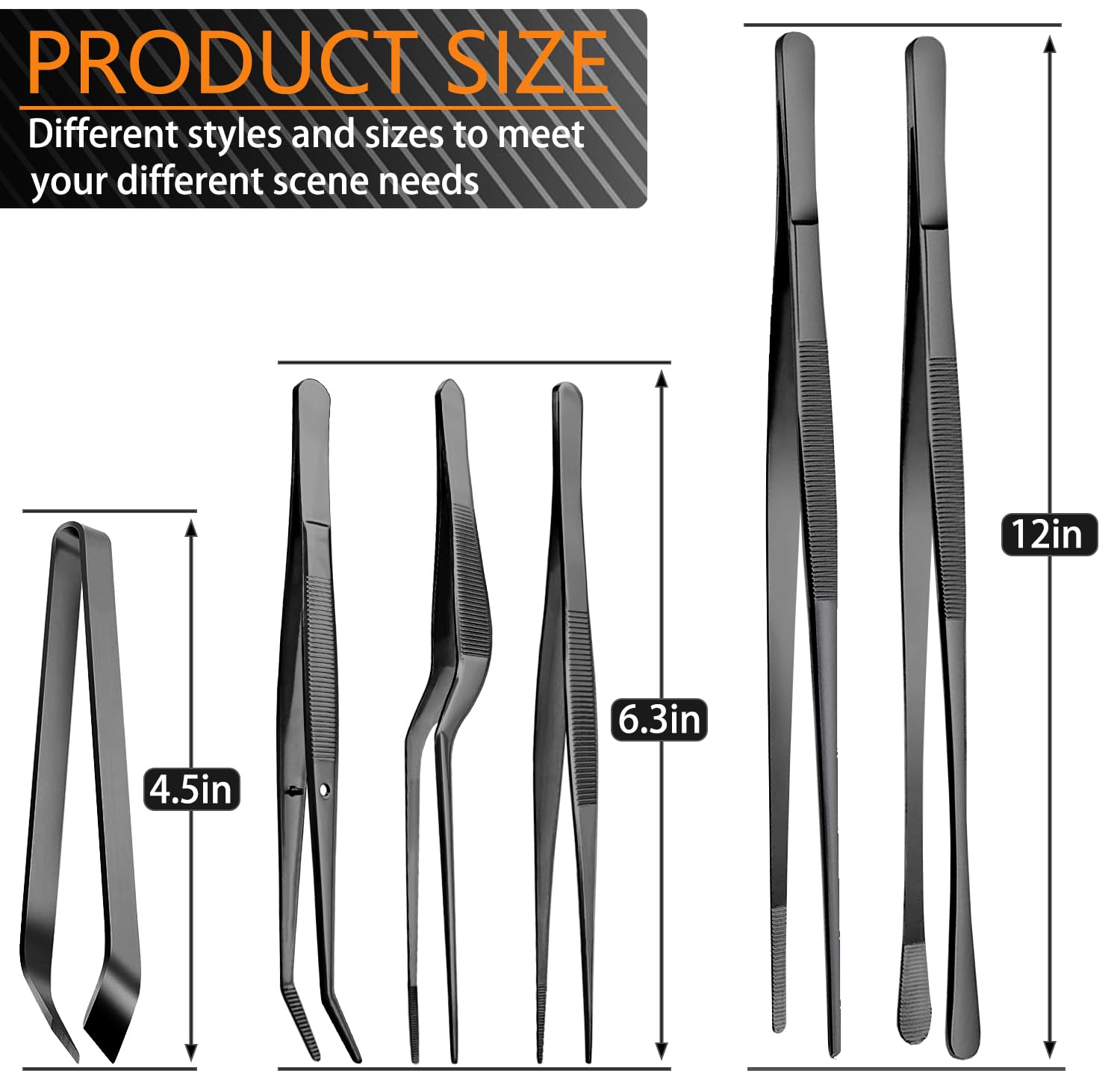 JETKONG 6 Pcs Cooking Tweezer Tongs, 12'' and 6.3