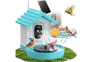 EVOLIQ Solar Bird Feeder with Birds Watching Camera and Fountain Shower Drinking Suction Version AI Bird Identification 6500+ Birds Species Phone App Live View