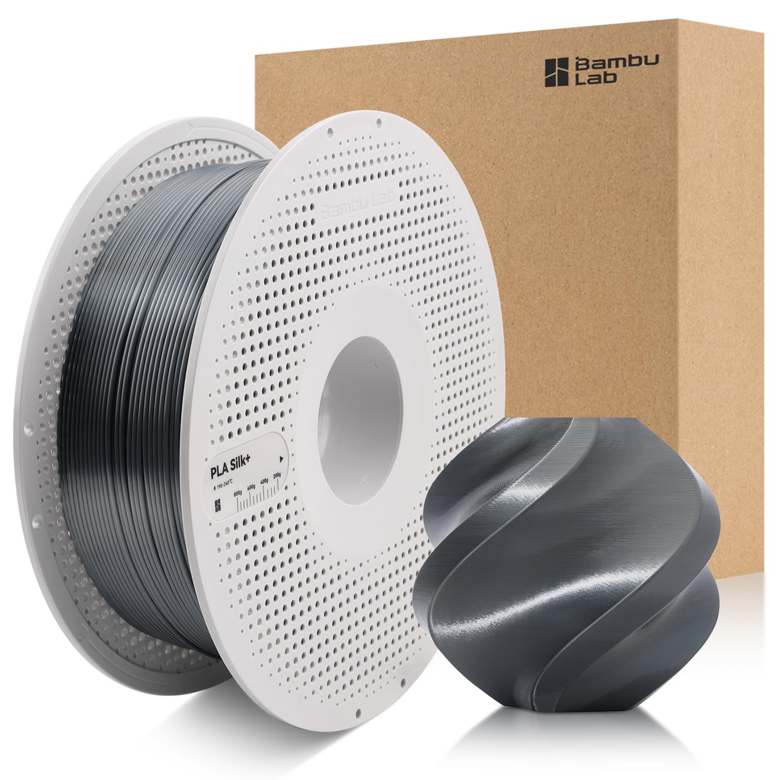 Photo 1 of 3DTOOLS Bamboo 1.75MM PLA Silk+ Filament Shiny Like Chrome, Smooth Like Silk High Speed &Easy Printing Eco Friendly with RFID for Bambu Lab A1,A1MINI,X1,P1 AMS 1KG +/- 0.03mm (Titan Gray 13108)