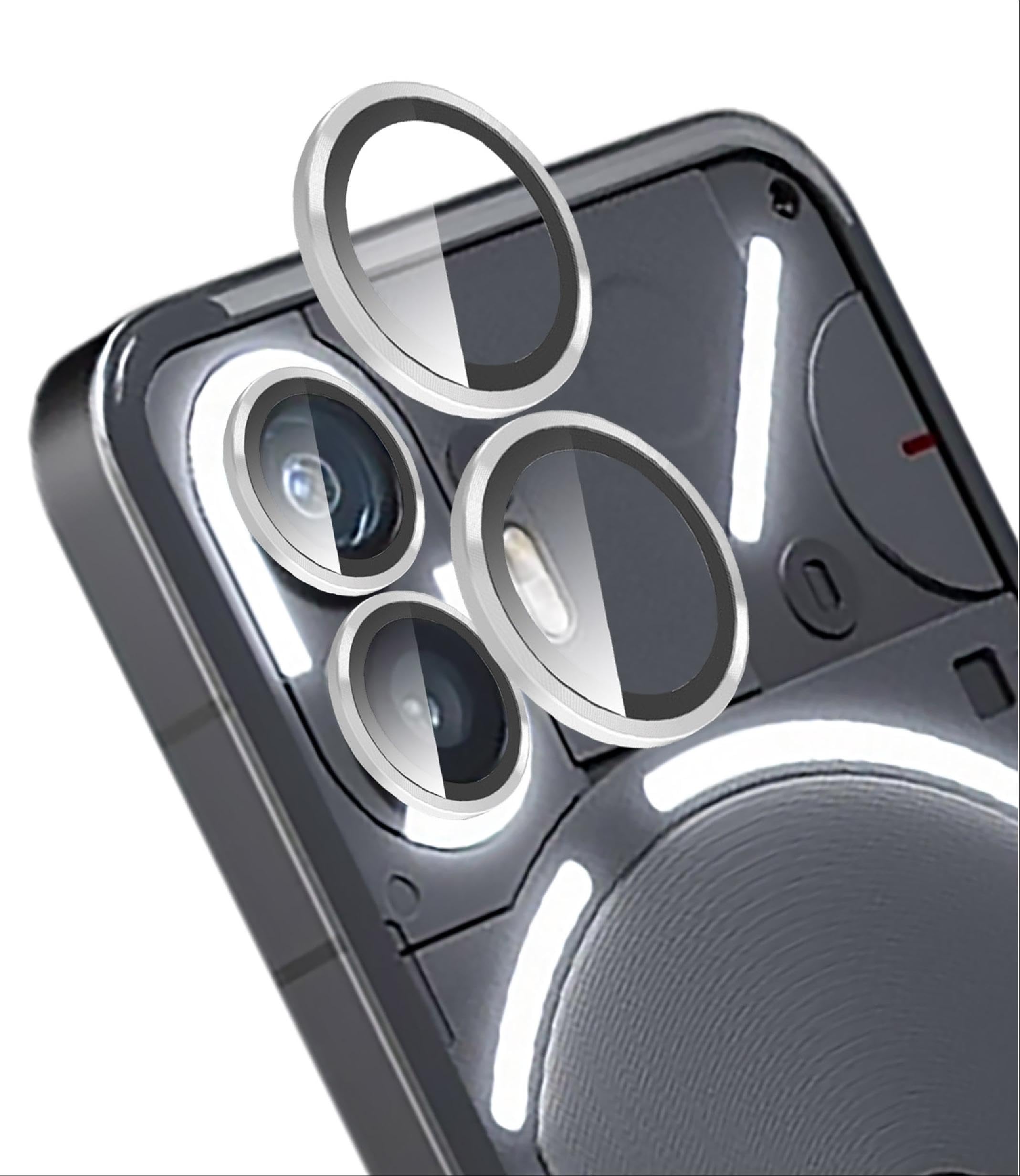 GIOPUEY [Full Protection Camera Lens Protector Compatible with Nothing Phone 2,[Double protection] Metal + Tempered Glass, Camera Protector - Silver