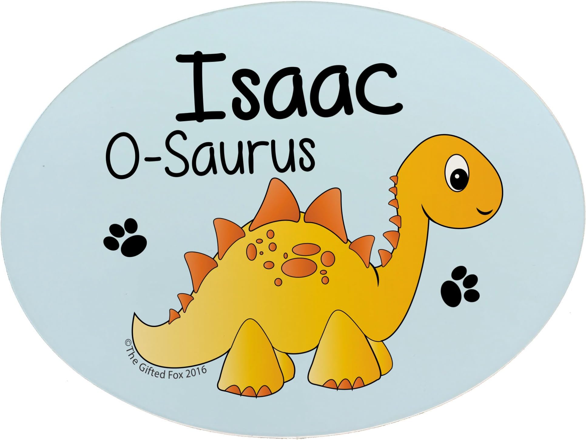 Personalised Yellow Stegosaurus Dinosaur Kids Bedroom Metal Door Plaque, gifts for the home