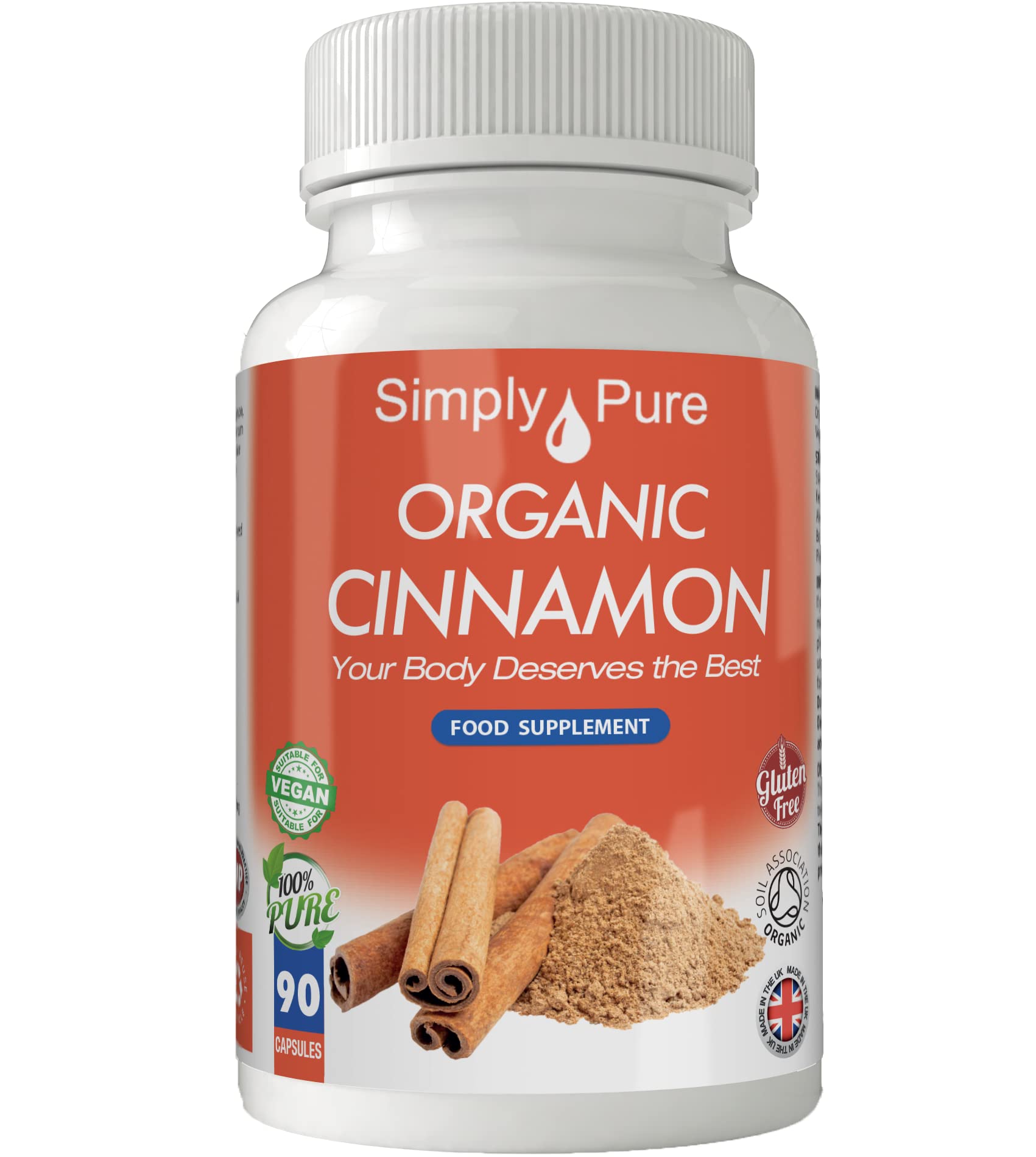 Simply Pure Organic Ceylon Cinnamon for Heart Health | 500mg Capsules x 90 |100% Pure Soil Association Certified | Gluten Free | GM Free | Vegan