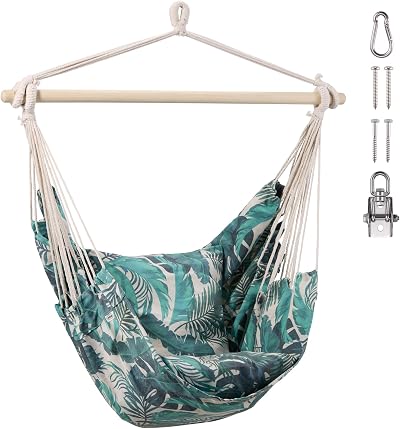 VonHaus Hanging Chair Outdoor Leaf Print Garden Swing Seat 1 Seater