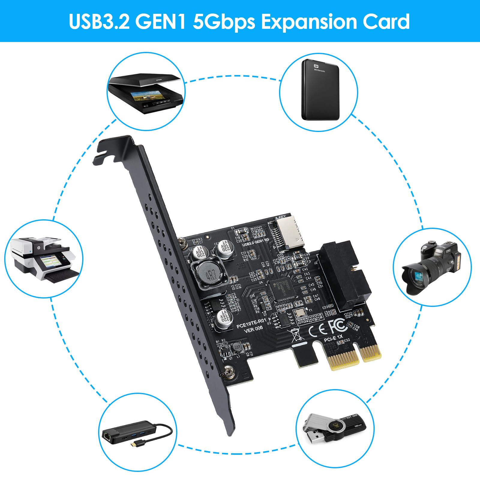 Mua PCIE USB3.2 GEN1 Type-E Expansion Card, PCI Express 1X to 20Pin ...
