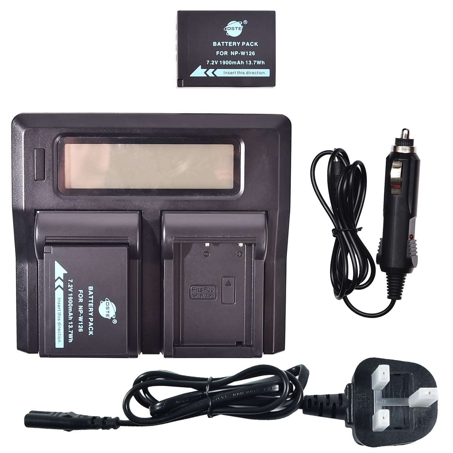 NP-W126 DSTE Replacement Battery (2-Pack) and Rapid LCD Dual Charger Compatible for Fujifilm FinePix HS30EXR,HS33EXR,HS35EX,HS50EXR,X-A1, X-E1,X-E2,X-M1,X-Pro1,X-T1,X-T50,X100V Digital Camera