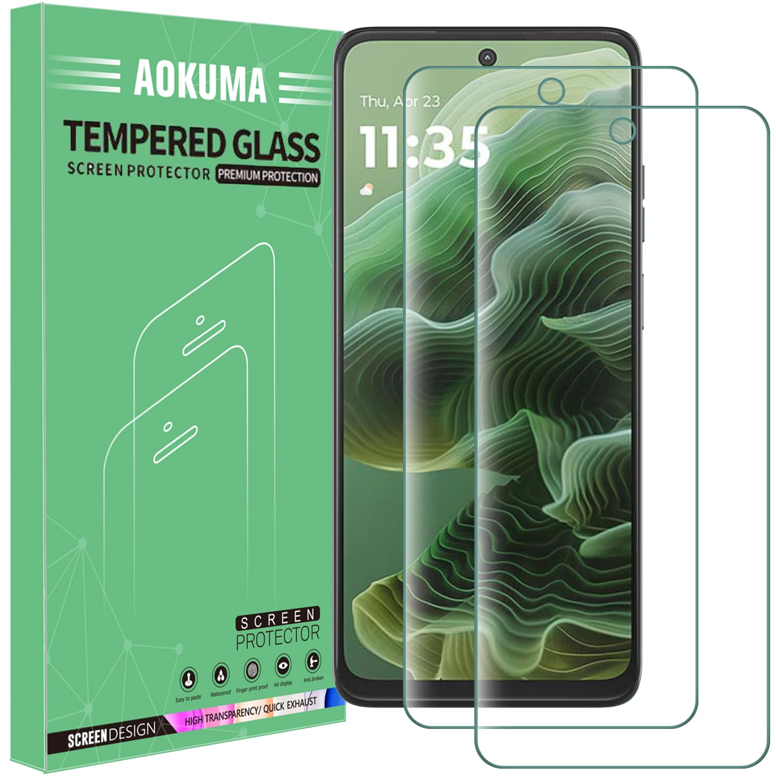 AOKUMA Tempered Glass for Motorola Moto G35 5G Screen Protector, [2 Pack] Premium Quality Guard Film, Case Friendly, Shatterproof, Shockproof, Scratchproof oilproof