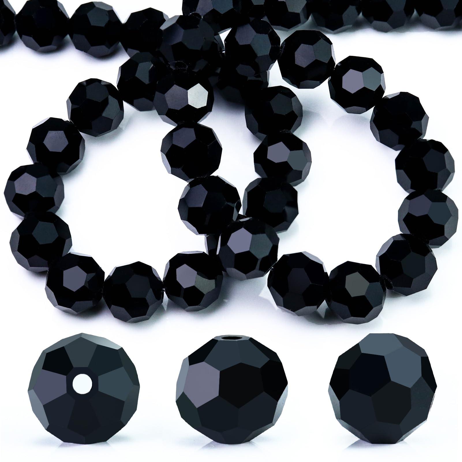 Photo 1 of Dowarm 200 Pieces 6MM Round Crystal Glass Beads for Jewelry Making, Faceted Rondelle Crystal Beads for Crafts Wine Charms Wind Chimes Suncatchers, Finding Jewelry Spacer Beads, Jet Black