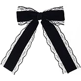 CustomyLife 1pcs Black Lace Hair Bow Clip Coquette Bow Barrettes with Long Tail Ribbon for Women Christmas Valentines Wedding Prom Gothic Decorative Accessories