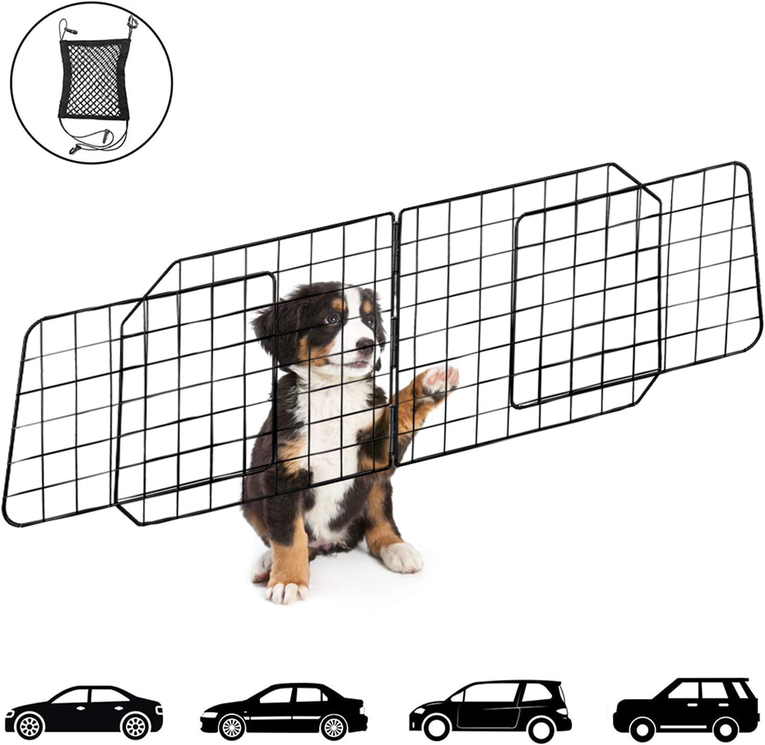 Urban Deco Dog Car Barriers—Heavy Duty Adjustable Wire Pet Cars Barrier with Front Seat Mesh in Black—Safety Travel Dividers Fence for Vehicles, SUV, Cars. : Pet Supplies