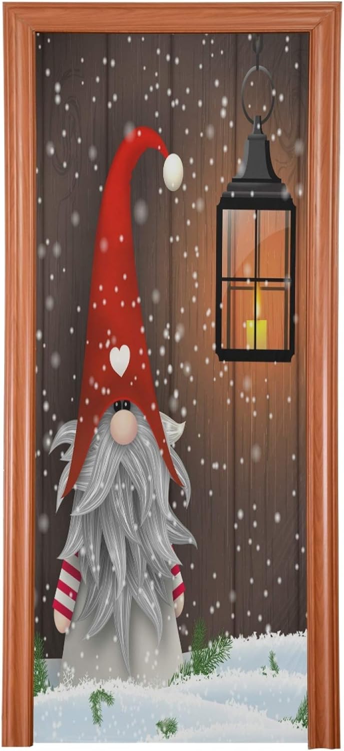 Garage Door Decorations - Qilmy Christmas Santa Claus Door Cover Washable High Elastic Fabric Waterproof Front Festive Door Cover For Home, Indoor Outdoor Party Decoration,36 x 98 Inch