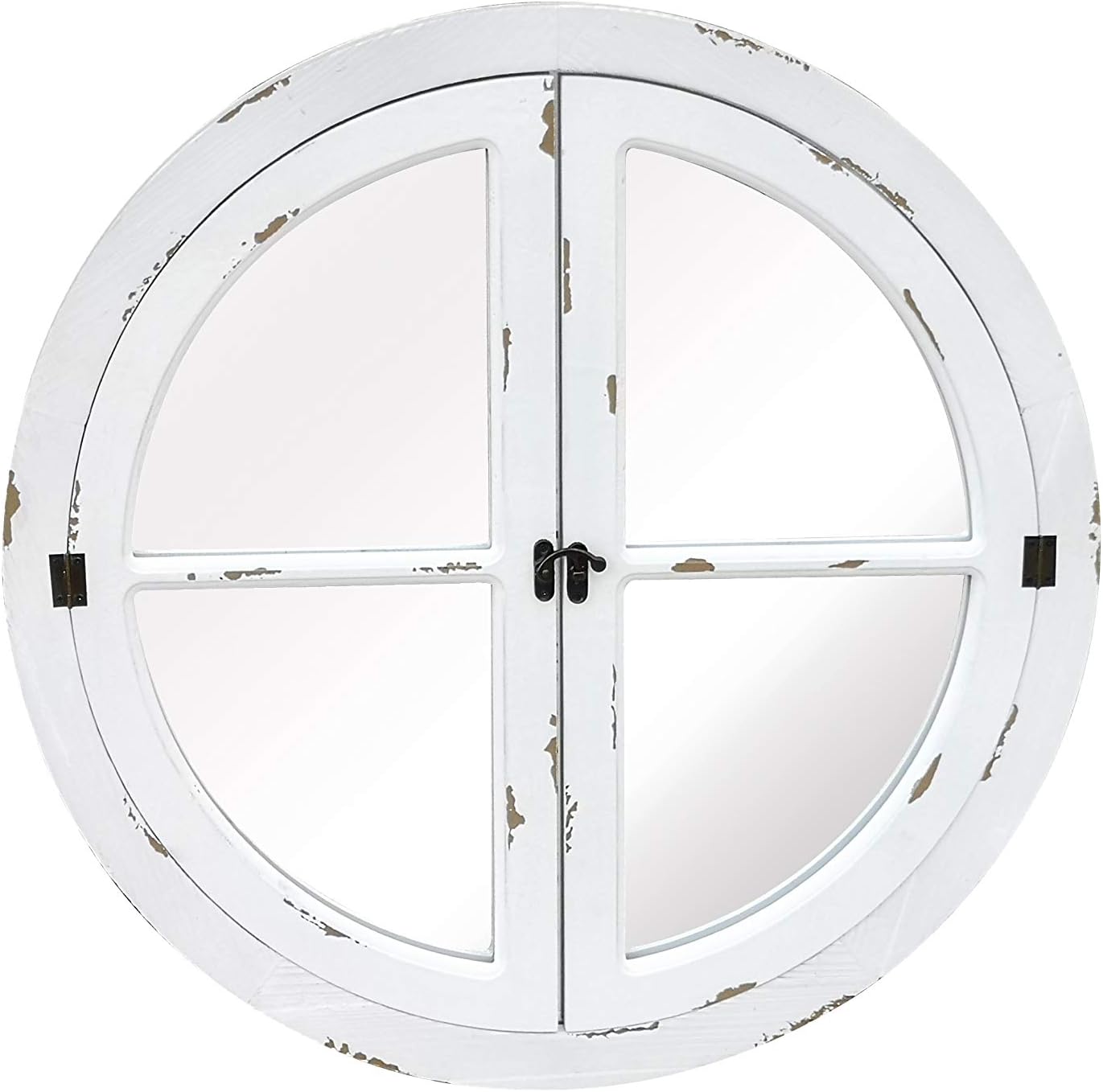 Aspect Round Distressed Finish Window Mirror/Garden Mirror/Decorative Mirror (Distressed White, 70 dia x 2 cm)