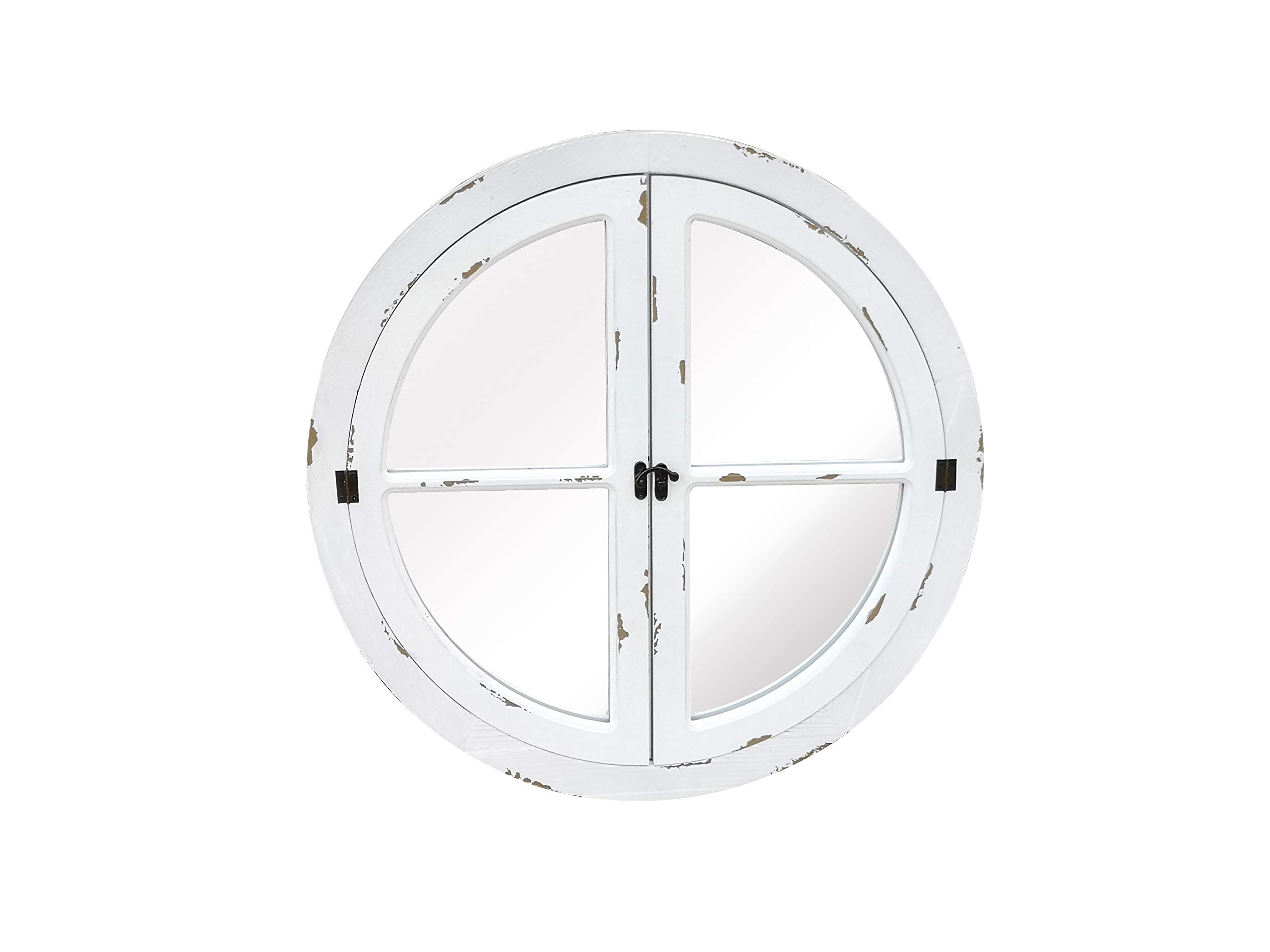 Aspect Round Distressed Finish Window Mirror/Garden Mirror/Decorative Mirror (Distressed White, 70 dia x 2 cm)