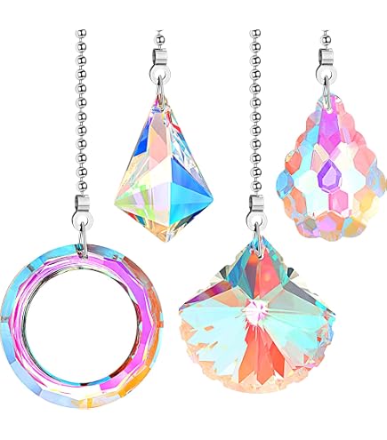 4-Piece Crystal Ceiling Fan Pull Chain – Rainbow Maker Prism Drop With Adjustable Length, Sparkly Extension For Lights And Fans